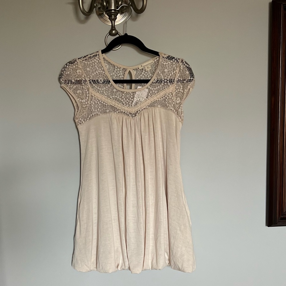 NWT Forever 21 Knit Lace Top Gathered Hem SZ M